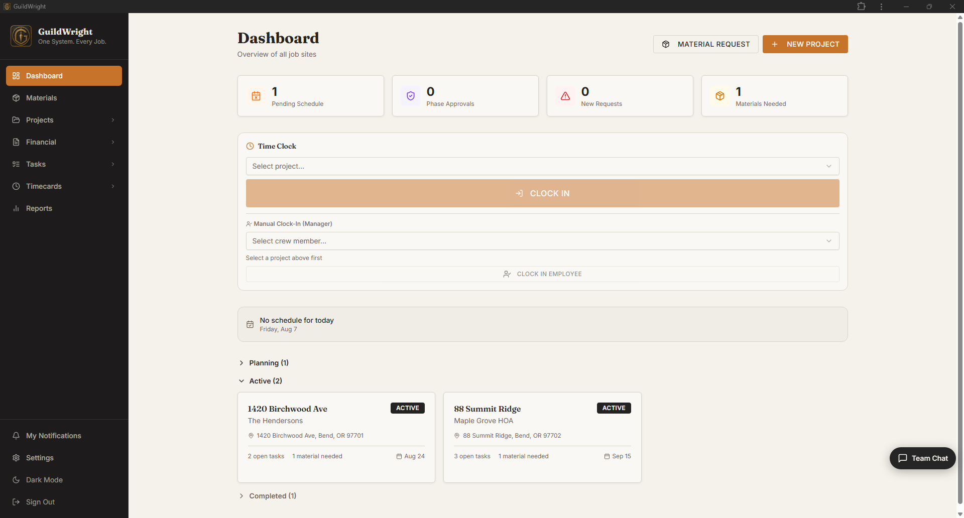 GuildWright dashboard