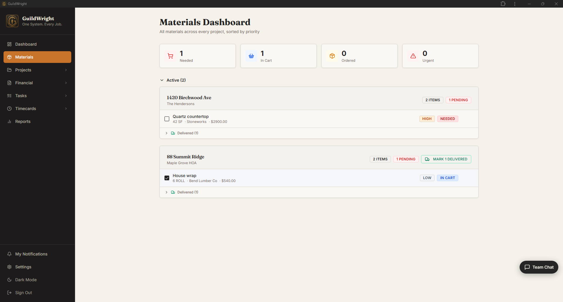 Materials tracking